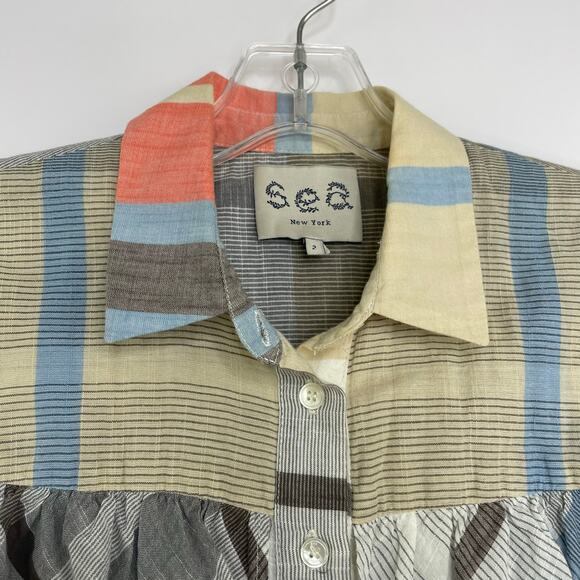 Sea New York Plaid Ruffle Off The Shoulder Blouse Women's size 2 - Picture 2 of 12